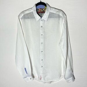 Robert Graham White 100% Linen Flip Cuff Long Sleeve Button Up Resort Wear L